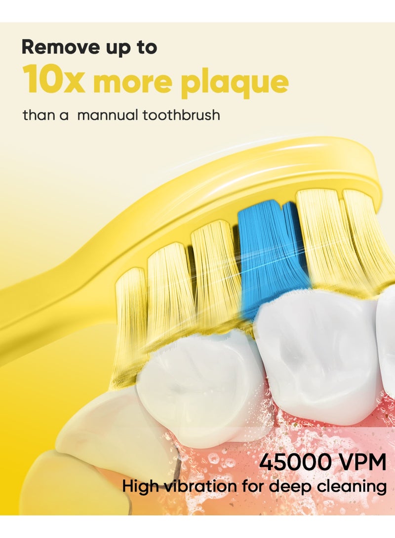 MySmile DY156 Electric Toothbrush for Adults, Rechargeable and Portable Sonic Toothbrush with 3 Brush Heads, Smart 2-Minute Timer and 5 Modes, 45,000 RPM, One Charge Lasts 60 Days (Yellow, Medium Size) - Image 2